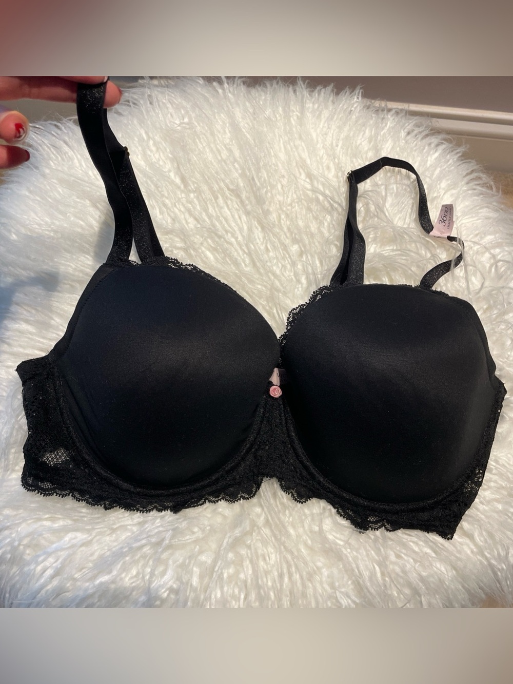Victoria's Secret Dream Angels Lace Lined Demi Bra women's 36DD black push up